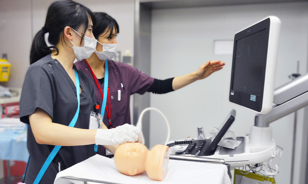 画像：新生児エコー指導の様子